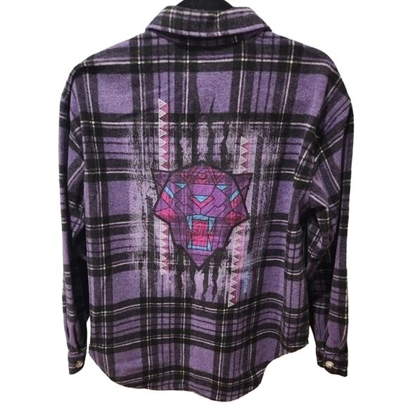 Wakanda Forever NWT Long Sleeve Purple Plaid Shacket Shirt Women's Size Small - Picture 4 of 4